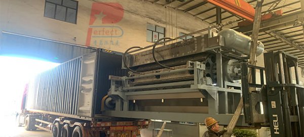 Línea de producción de bandejas para huevos totalmente automática para clientes filipinos 10000 piezas por hora envío finalizado